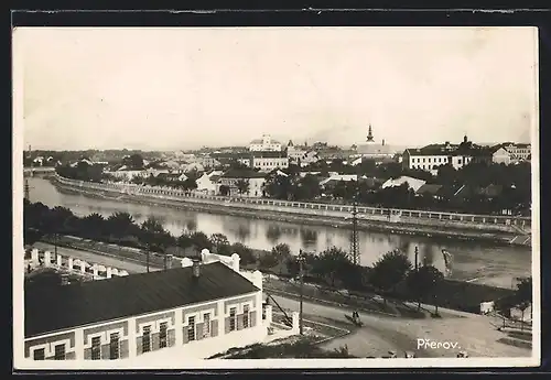 AK Prerov, Flusspartie mit Stadtansicht