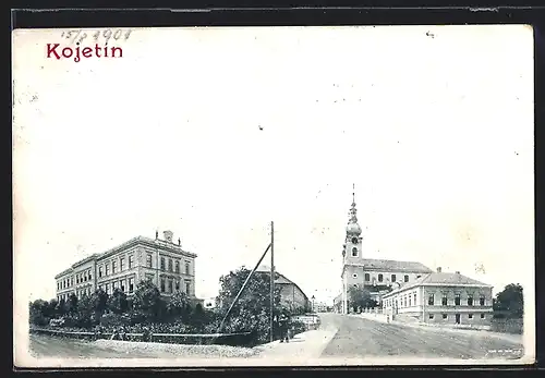 AK Kojetin, Strassenpartie mit Blick zur Kirche