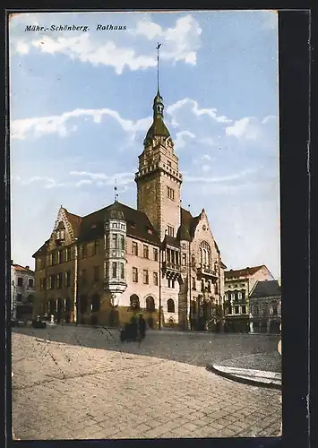 AK Mährisch Schönberg /Mor. Sumperk, Námesti, Rathaus am Stadtplatz