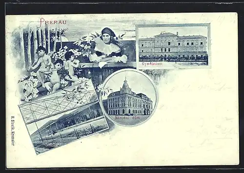 AK Prerau, Gymnasium, Bahnhof, Narodni dum