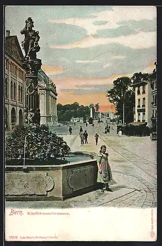 AK Bern, Strassenpartie mit Kindlifresserbrunnen