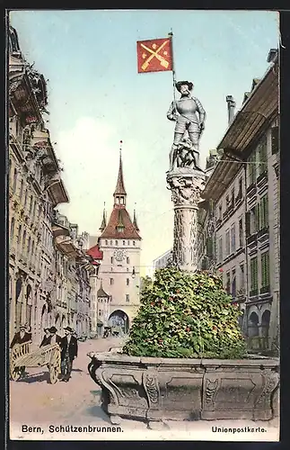 AK Bern, Strassenpartie am Schützenbrunnen