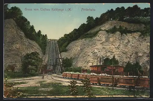 AK Kalkberge /Rüdersdorf, Bergbahn im Tiefbau, Steinbruch