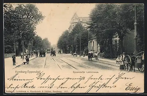 AK Hamburg-Eppendorf, Eppendorfer Landstrasse mit Strassenbahn