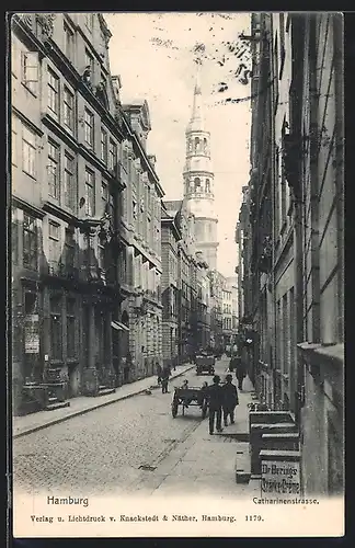 AK Hamburg, Catharinenstrasse mit Passanten