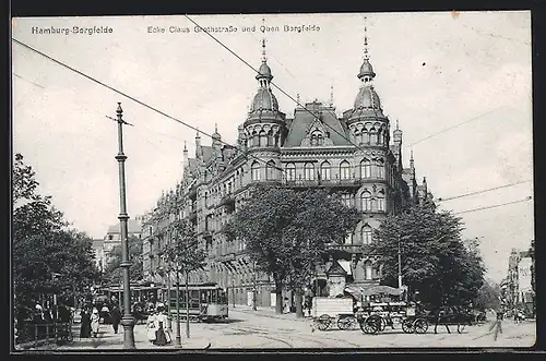 AK Hamburg-Borgfelde, Ecke Claus Grothstrasse und Obern-Borgfelde mit Strassenbahn