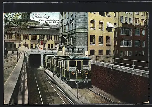 AK Hamburg, U-Bahn an der Börse mit Litfasssäule