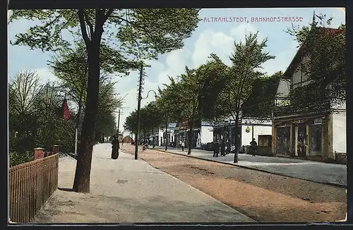 AK Hamburg-Altrahlstedt, Bahnhofstrasse mit Geschäften