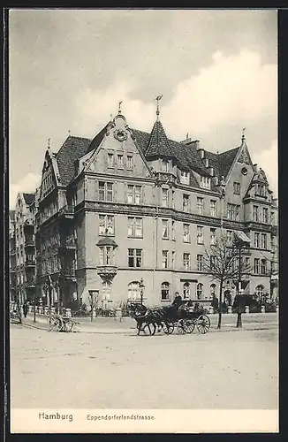 AK Hamburg, Grosses Gebäude und Kutsche in der Eppendorferlandstrasse