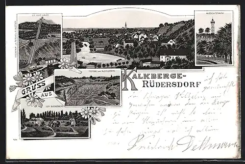Lithographie Kalkberge-Rüdersdorf, Panorama, Tiefbau vom Glockenberg und Hohe Halde, Steinbruch