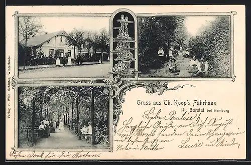 AK Kl.-Borstel b. Hamburg, Blick auf den Gasthof Th. Koop`s Fährhaus, Gartenansicht