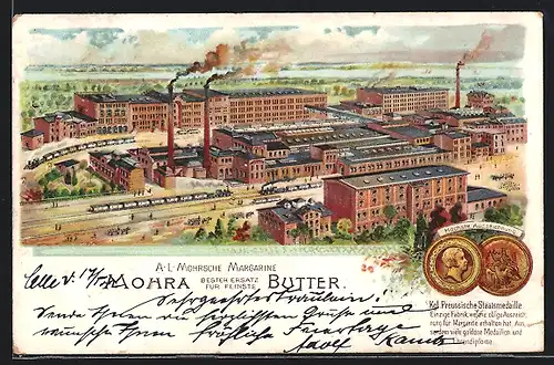 Lithographie Hamburg-Bergedorf, Die Margarinenfabrik von A. L. Mohr, Kgl. Preussische Staatsmedaille