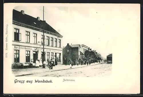 AK Hamburg-Wandsbek, Zollstrasse mit der Bier-Station Wandsbeck und Strassenbahn