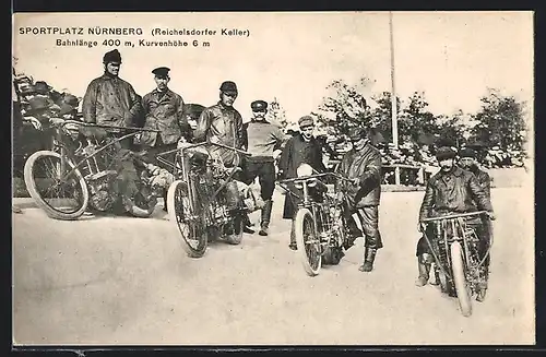 AK Nürnberg, Gasthaus Reichelsdorfer Keller, Motorradfahrer mit Schrittmacher