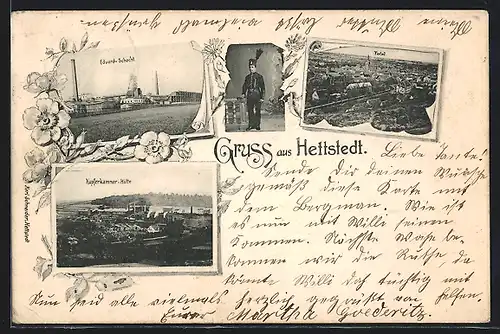 AK Hettstedt, Totalansicht, Kupferhammer-Hütte, Eduard-Schacht, Bergbau