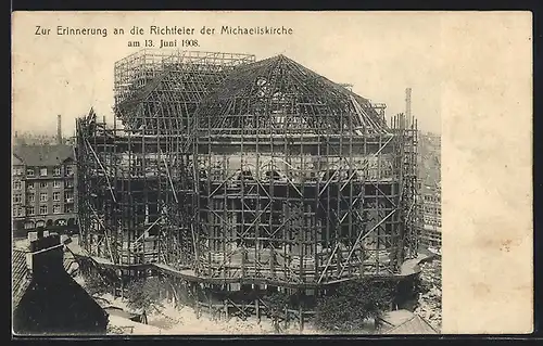 AK Hamburg-Neustadt, Richtfeier der Michaeliskirche 1908