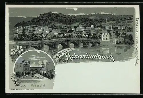 Lithographie Hohenlimburg, Totalansicht & Schlosshof