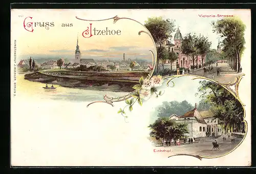 Lithographie Itzehoe, Partie in der Victoria-Strasse, Eichthal