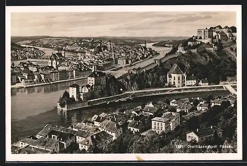 AK Passau, Generalansicht der Dreiflüssestadt