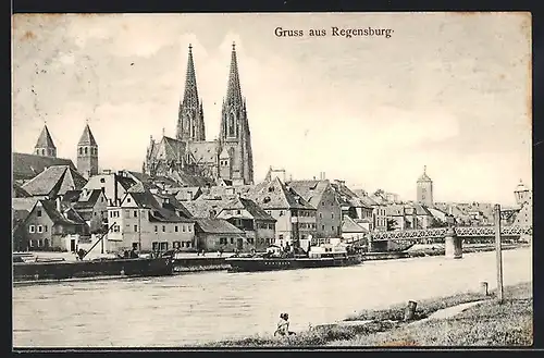 AK Regensburg, Teilansicht mit Kirche