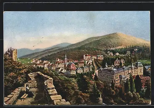 Künstler-AK Badenweiler, Blick von der alten mauer auf die Stadt