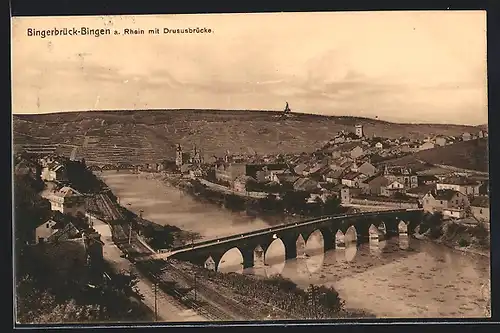 AK Bingerbrück-Bingen am Rhein, Gesamtansicht mit der Drususbrücke