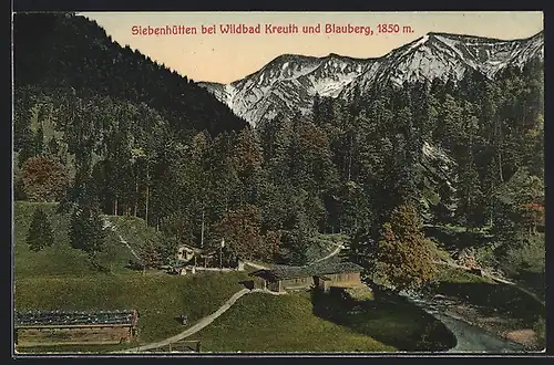 AK Siebenhütten bei Wildbad Kreuth, Ortsansicht mit Blauberg