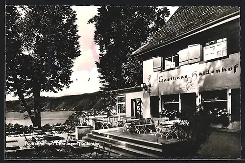 AK Ueberlingen am Bodensee, Terrasse des Gasthaus Haldenhof