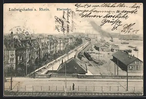 AK Ludwigshafen am Rhein, Bahngleisen am Rheinufer