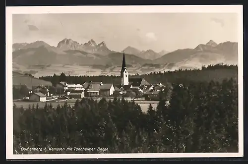 AK Buchenberg b. Kempten, Blick zur Kirche und auf die Tannheimer Berge