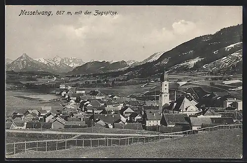 AK Nesselwang, Gesamtansicht mit Blick zur Zugspitze