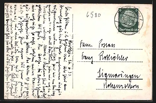 AK Oberstein a.d. Nahe, Teilansicht mit Bahnhof aus der Vogelschau