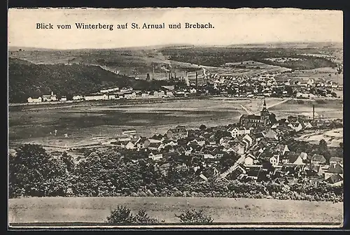 AK Saarbrücken, Blick vom Winterberg auf St. Arnual und Brebach