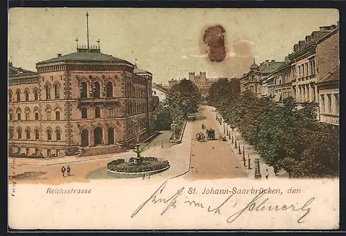 AK Saarbrücken, St. Johann, Blick in die Reichsstrasse mit der Bergwerksdirektion