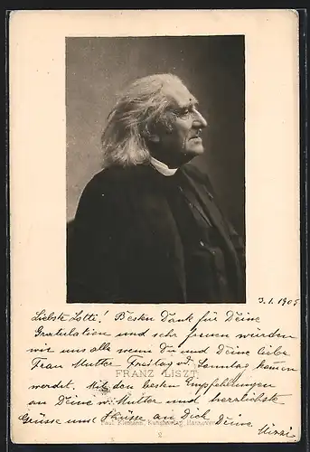 Künstler-AK Komponist Franz Liszt, der gealterte Komponist seitlich portraitiert