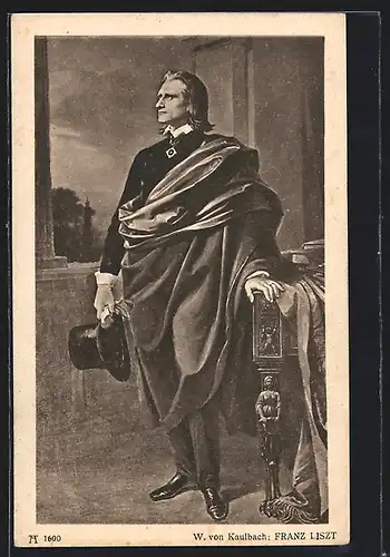 Künstler-AK Komponist Franz Liszt, portraitiert am Fenster stehend mit Zylinder in der Hand