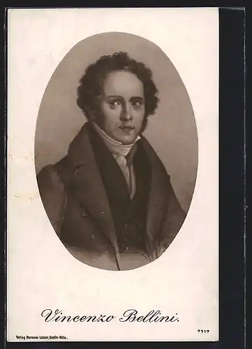 AK Portrait Vincenzo Bellini mit Locken in zeitgenössischer Kleidung