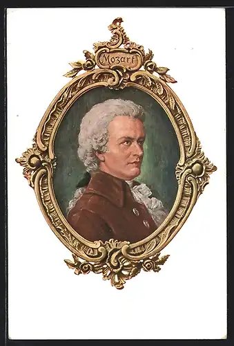 Künstler-AK Mozart in dunkelroter Jacke nach Gemälde von Janschek