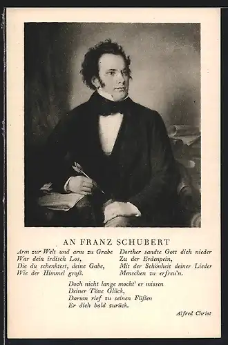 Künstler-AK Komponist Franz Schubert beim komponieren