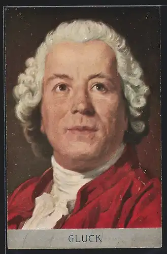 Künstler-AK Komponist Christoph Willibald Gluck, im roten Kostüm portraitiert