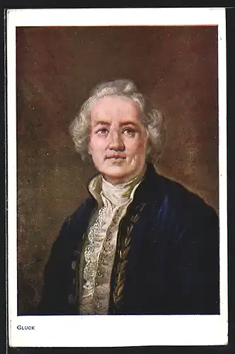 Künstler-AK Komponist Christoph Willibald Gluck, stehend im blauen Kostüm abgebildet