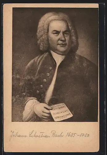 Künstler-AK Komponist Johann Sebastian Bach, Portrait mit Partitur in der Hand