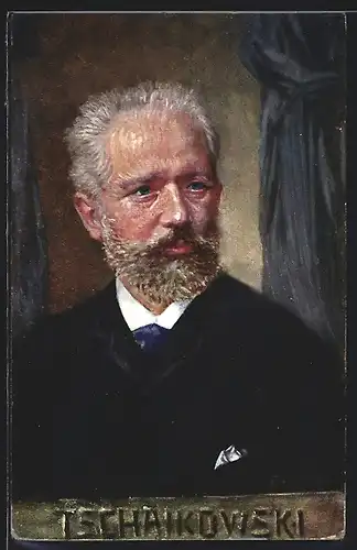 Künstler-AK Komponist Tschaikowski, im schwarzen Anzug portraitiert