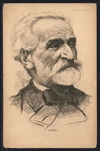 Künstler-AK Komponist Verdi, im hohen Alter portraitiert