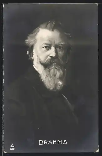 Künstler-AK Komponist Johannes Brahms, Portrait mit Blick auf den Betrachter gerichtet