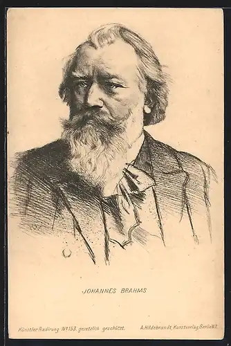 Künstler-AK Johannes Brahms, Zeichnung des gealterten Komponisten
