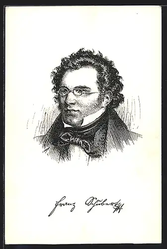 Künstler-AK Komponist Franz Schubert, Portrait des jungen Musikers mit Brille