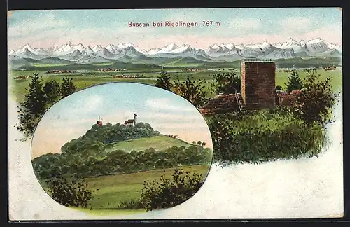 AK Bussen, Blick vom Aussichtsturm, Blick zum Berg