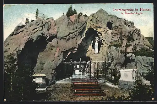 AK Hausen b. Munderkingen, Blick auf die Lourdesgrotte