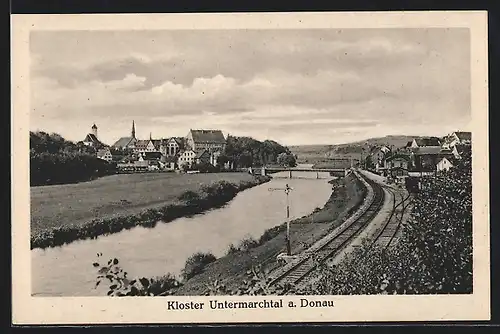AK Kloster Untermarchtal a. Donau, an der Bahnstrecke mit Stadtblick